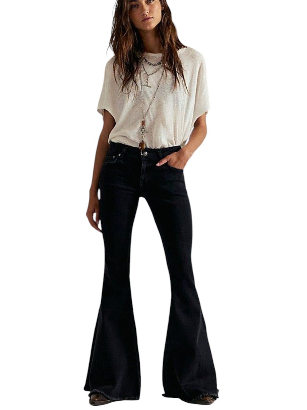 New Free People We The Free Emre Low-Rise Bell Flare Jeans in Black Size 27